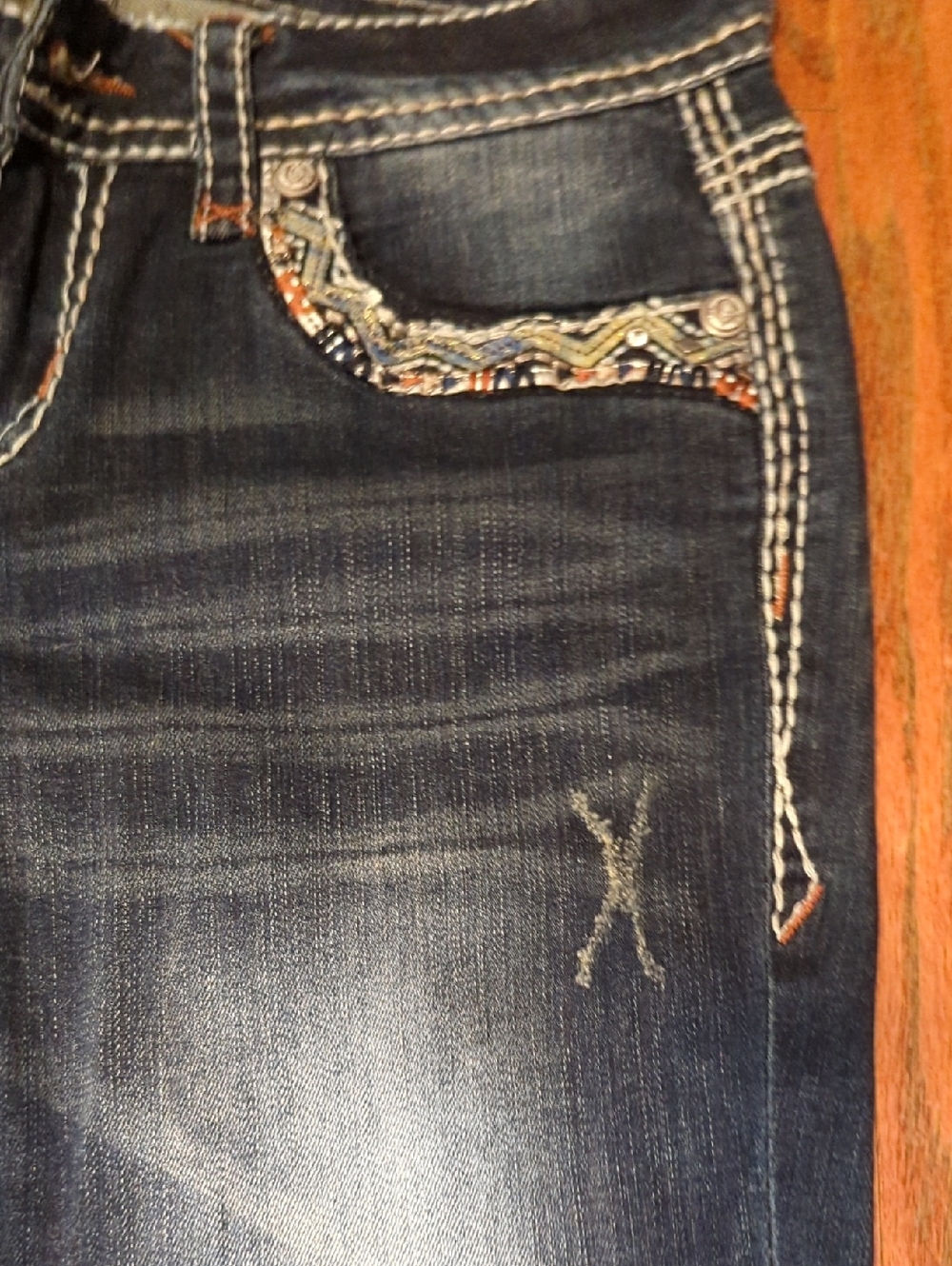 Brand New Grace LA Navy Denim Patch with Orange and Light Blue Arrow Embroidery - Picture 7 of 10